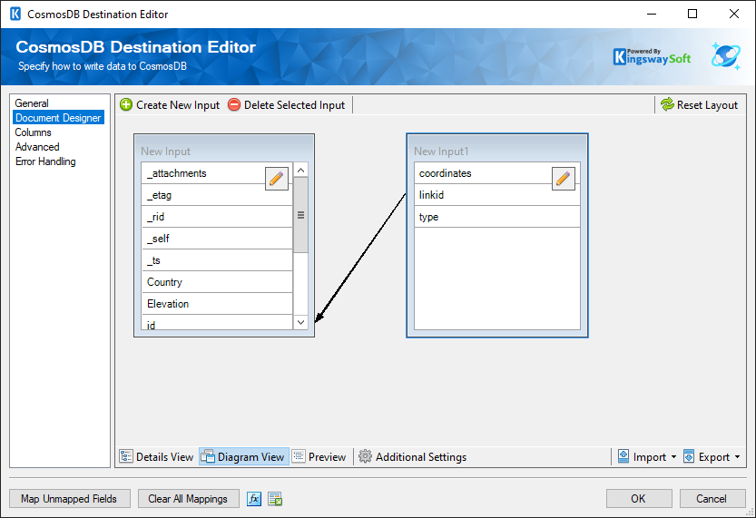 CosmosDB Destination Editor